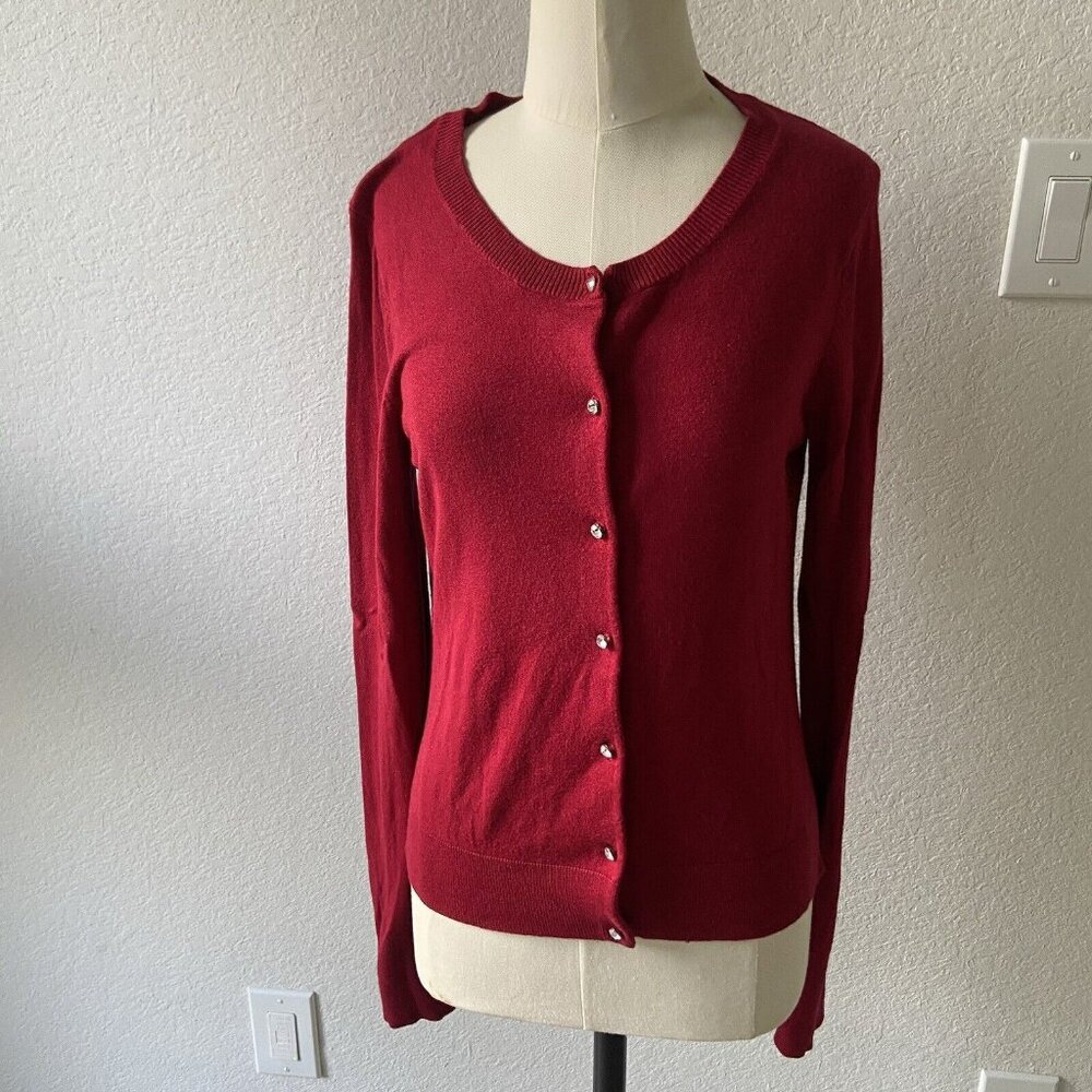 Express Tricot Red Jeweled Button Down Cardigan Womens Size M
